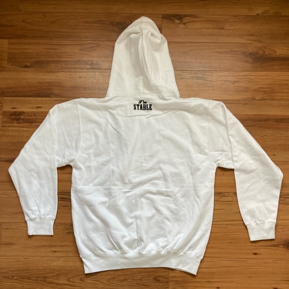 New White Hoodie Embroidered with “I’m stable” Size L - Picture 4 of 5